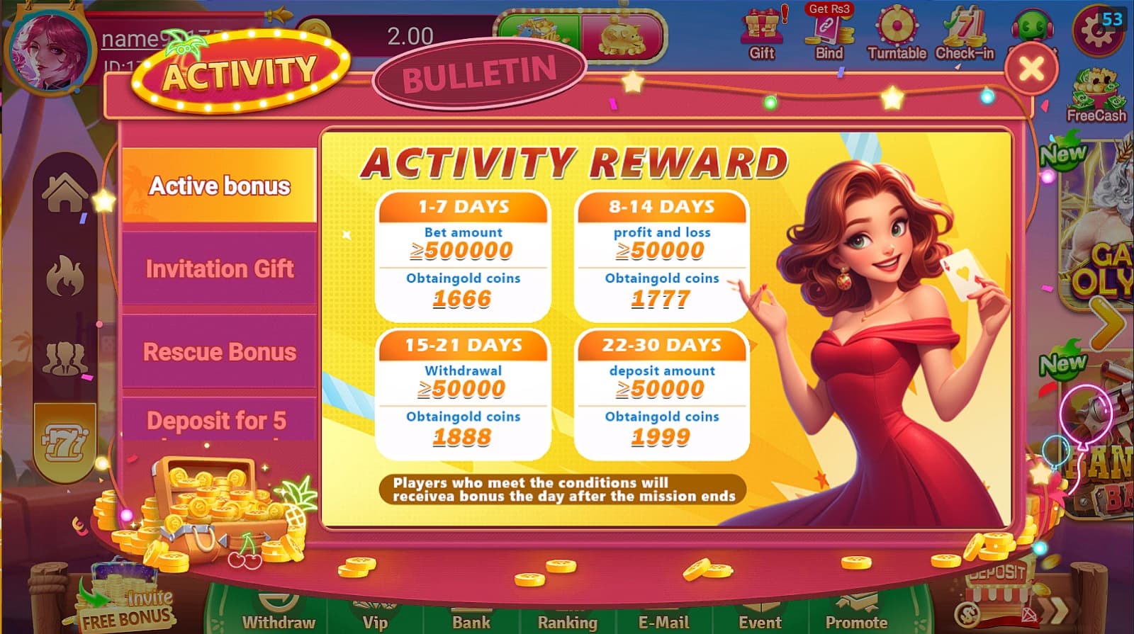 L83 Game active bonus rewards dashboard