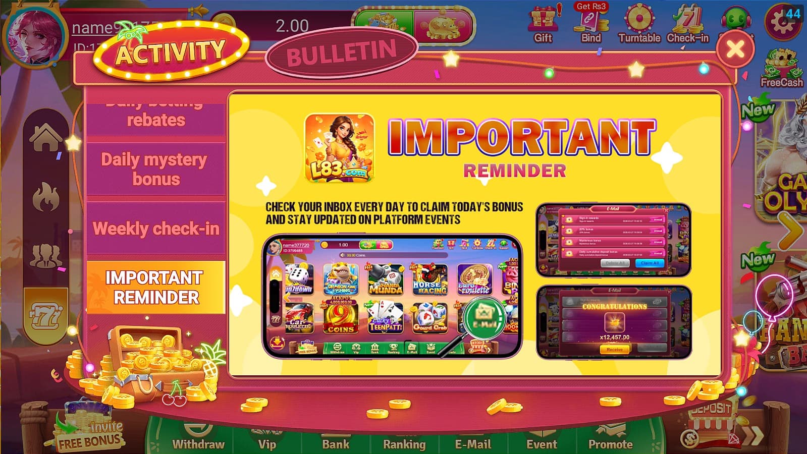 L83 Game important reminder screen